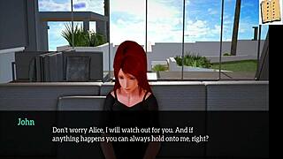 My New Family 47 - Redhead Cartoon Babe Shows Off Shaved Pussy In Erotic Game Scene.