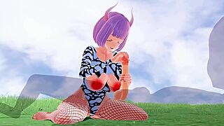 3d hentai anime features big ass and tits in fishnet with riding and squirting