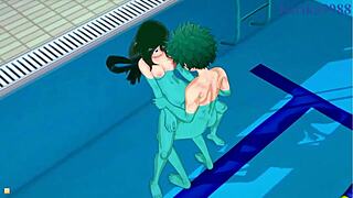 rumi usagiyama mirko with tsuyu asui and izuku midoriya in wild hentai sex