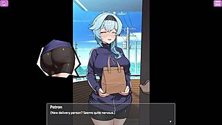 Busty delivery worker exposed in game