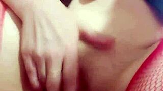 Wife fiercely fingers her tight pussy on camera for husband