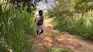 Sex in the forest after a sweaty workout session