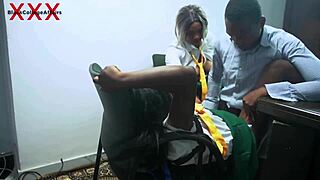 Lucky teacher with long dick feels ecstatic as two naughty college girls serve him hot sex in office to upgrade grades