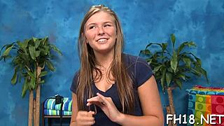 i'm a hot eighteen girl getting fucked hard by my rubber dildo, oiled and hairless, sucking it deep