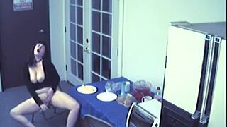 Oh My, Watch This Busty Slut Play with Food and Toys!