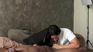 Ebony Amateur Sucks Stepbrother's Monster Cock on Webcam, He Enjoys Every Moment