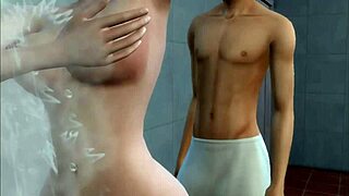 stepbrother fucks stepsister's big tits in shower anal