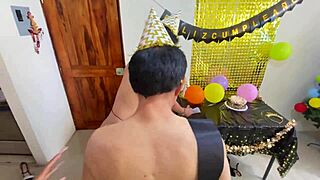 happy birthday daddy - busty stepdaughters fuck old man in real homemade threesome