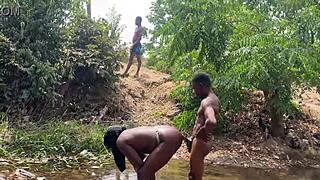 Thick BBW Amateur Spreads Pussy for Monster Cock Fuck in River