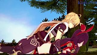 Amber and Fischl in Wild 3D Sex with Aether - Genshin Impact!