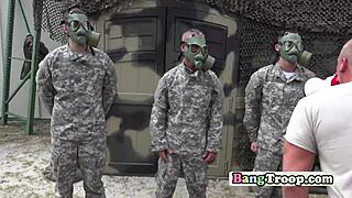 Superior officer orders soldiers to thrust hard in military orgy hole.