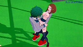 Ochako Uraraka teases Izuku Midoriya with her big tits before creampie in My Hero Academia hentai