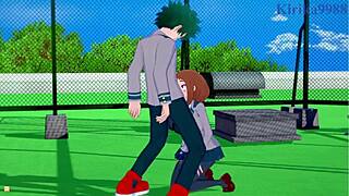 Ochako Uraraka teases Izuku Midoriya with her big tits before creampie in My Hero Academia hentai