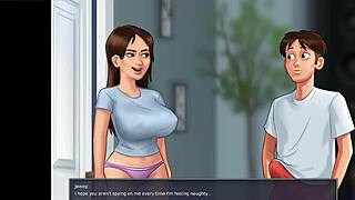 Summertime Saga - Caught Masturbating by Busty Mature Stepmom in Wild Scene