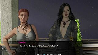 Intriguing college redemption game with brunette and redhead characters