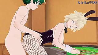 Mitsuki Bakugo, Kyoka Jiro, and Izuku Midoriya in bunny girl outfit for intense 3D hentai sex