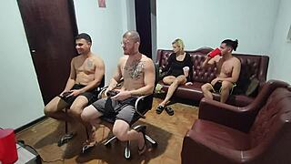 Bisexual Guys Kiss and Fuck Bareback During Video Game