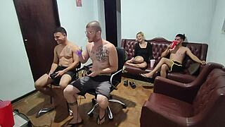 Bisexual Guys Kiss and Fuck Bareback During Video Game