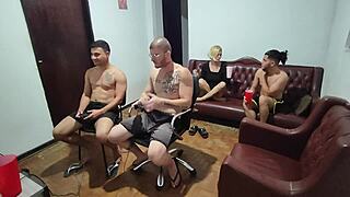 Bisexual Guys Kiss and Fuck Bareback During Video Game