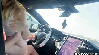 Hot eighteen-year-old Molly Little feels wild fucking in Tesla drive