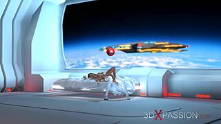3D Sexy Dickgirl Android Dominates Hot Woman in Space Station.