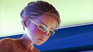 a teen in stockings indulges in solo masturbation in this 3d hentai scene.