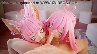 Two slutty anime girls sucking your cock