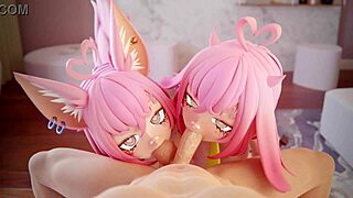 Two slutty anime girls sucking your cock