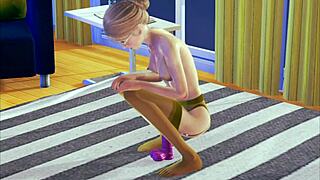 a teen in stockings indulges in solo masturbation in this 3d hentai scene.