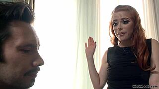 In this bizarre tale, the redhead employee ties up her boss and hooks him with intense anal fucking, choking, and gagging.