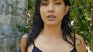 Hey, check out this cute Latina showing off in the forest!