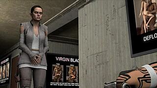 Rey, cute teen, auditions for 3D hentai porn in bold interracial twist.