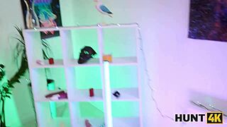 Hunt4k! Blonde Russian Beauty Moans Loud on Sofa in Bisexual POV Action