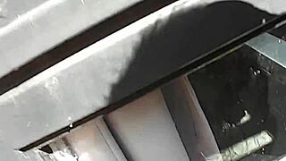 Outdoor milf pissing, naked with tattoo and big natural tits