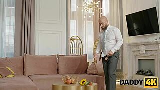 Daddy4k Slams Tight Brunette Pussy. Pierced Beauty Takes It Doggy Style.