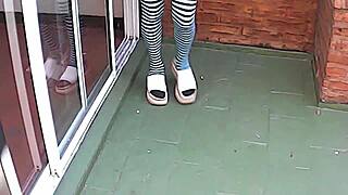 Outdoor milf pissing, naked with tattoo and big natural tits