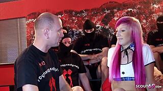 Skinny German Teen Jay Bo's First Creampie Gangbang Sex