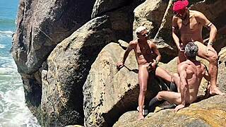 Fisherman Caught Giving Ass Behind Rocks