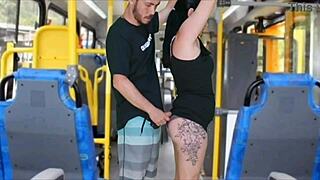 Public Bus Madness with Brunette Getting Rubbed Bareback Until Climax on Dress