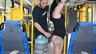 Public Bus Madness with Brunette Getting Rubbed Bareback Until Climax on Dress