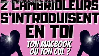 two burglars take you in double penetration with dirty talk in french gay porn