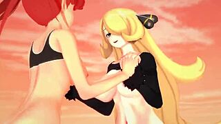 pokemon threesome with flannery and cynthia on beach