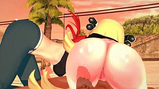 pokemon threesome with flannery and cynthia on beach