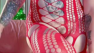 Curvy babe bends over for anal play with big black dildo.