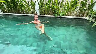 horny stepmother elena ross blowjobs in pool!