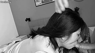 In this crazy cuckolding scene, the wife cleans up the cum