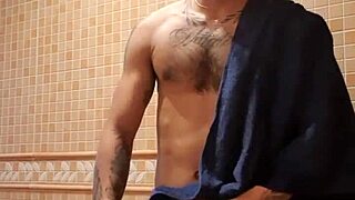 After a hot shower, the excitement builds in the bathroom.