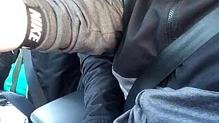 blonde guy gets bulge touched in public traffic quickie