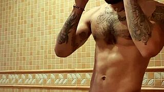 After a hot shower, the excitement builds in the bathroom.