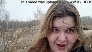 i gave my cute bbw blonde girlfriend a huge facial in the rain